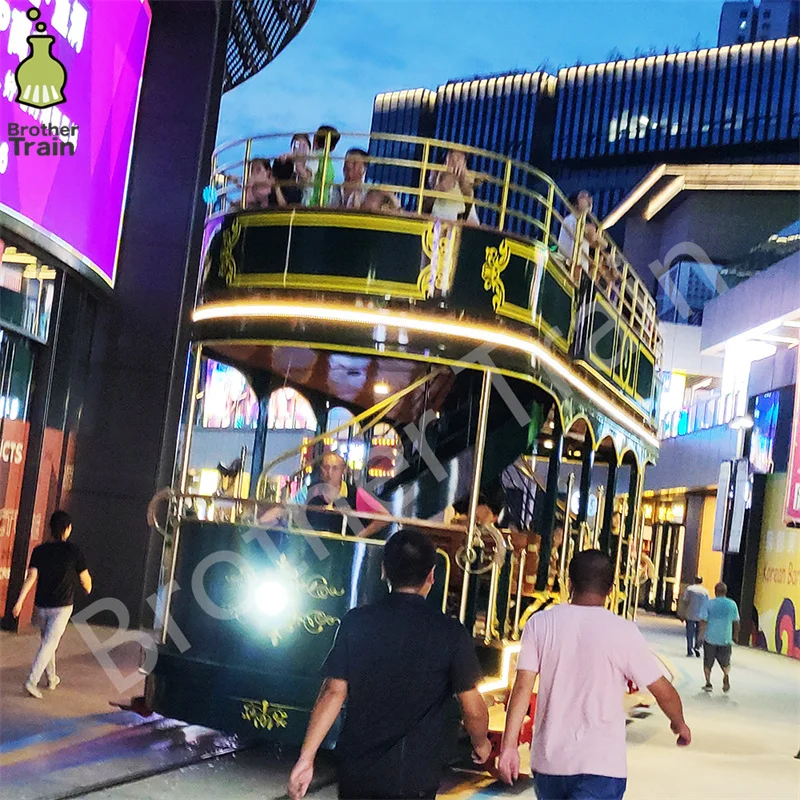 Double Deck Tracked Trolley Electric Trackless Train Electric Amusement Park Train Modern Bus Double Decker Tram For Tourism