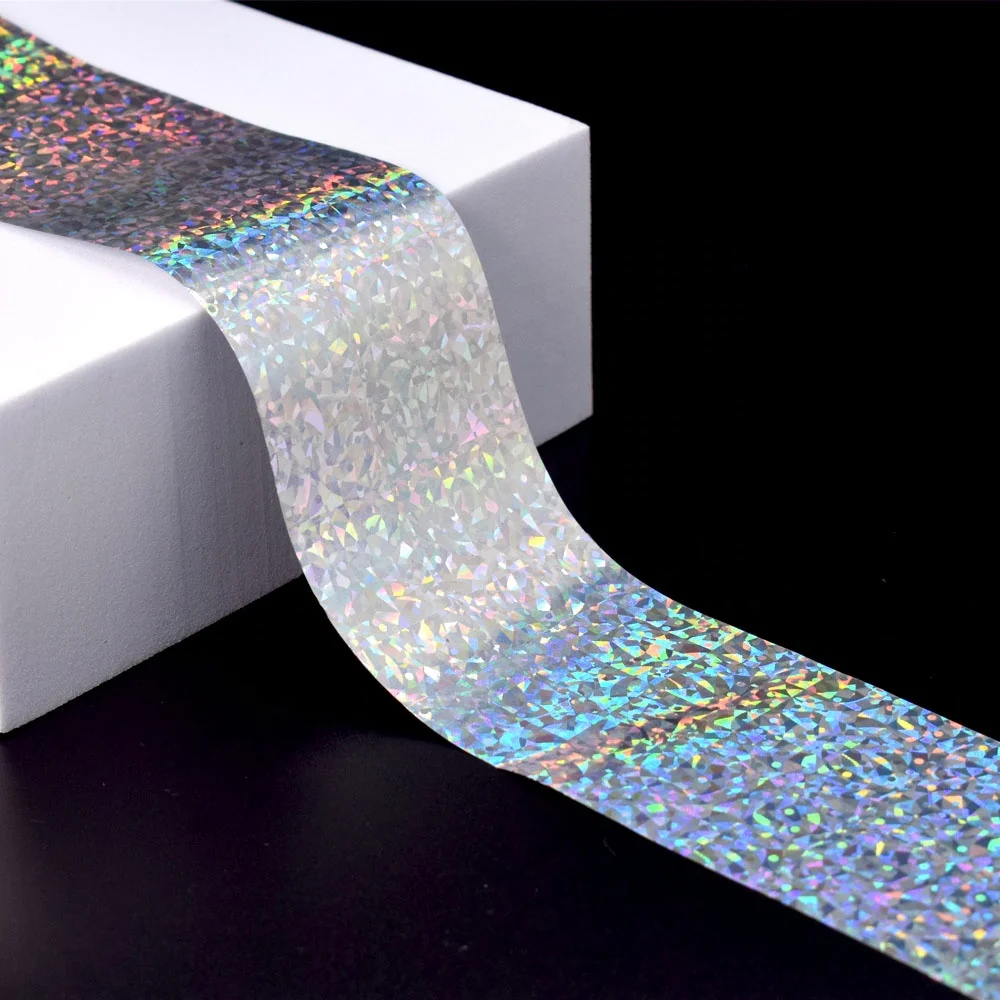1m * 4cm Per Bag Nail Art Starry Paper Nail Transfer Stickers Solid Single Color Laser Holographic Nail Foil Roll for Tumbler