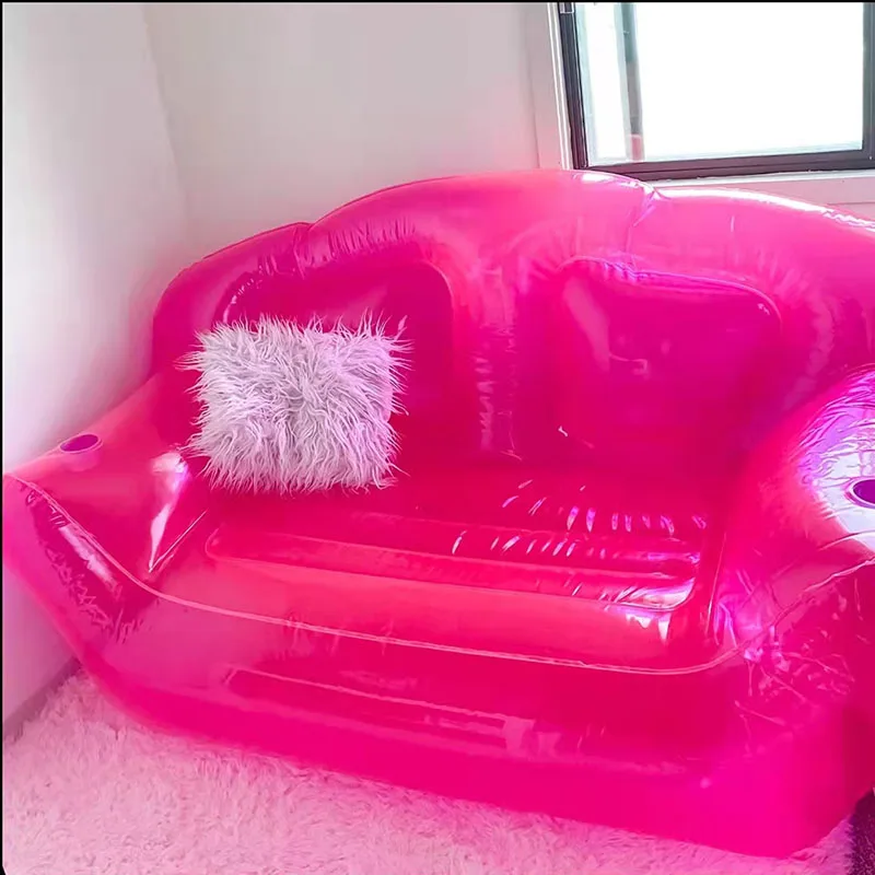 OEM Inflatable Clear Pink Double Person Sofa Blow UP Chairs Portable Camping Yard Couchs Inflatable Patio Furniture