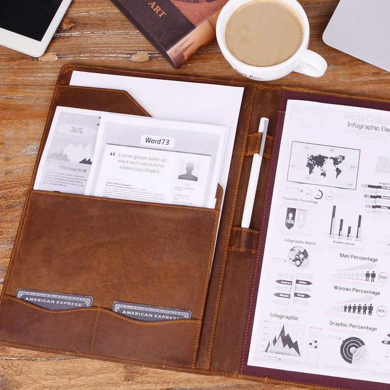 Пользовательский кожаный портфель A4 папка для файлов Legal Pad Wordpad Folio
