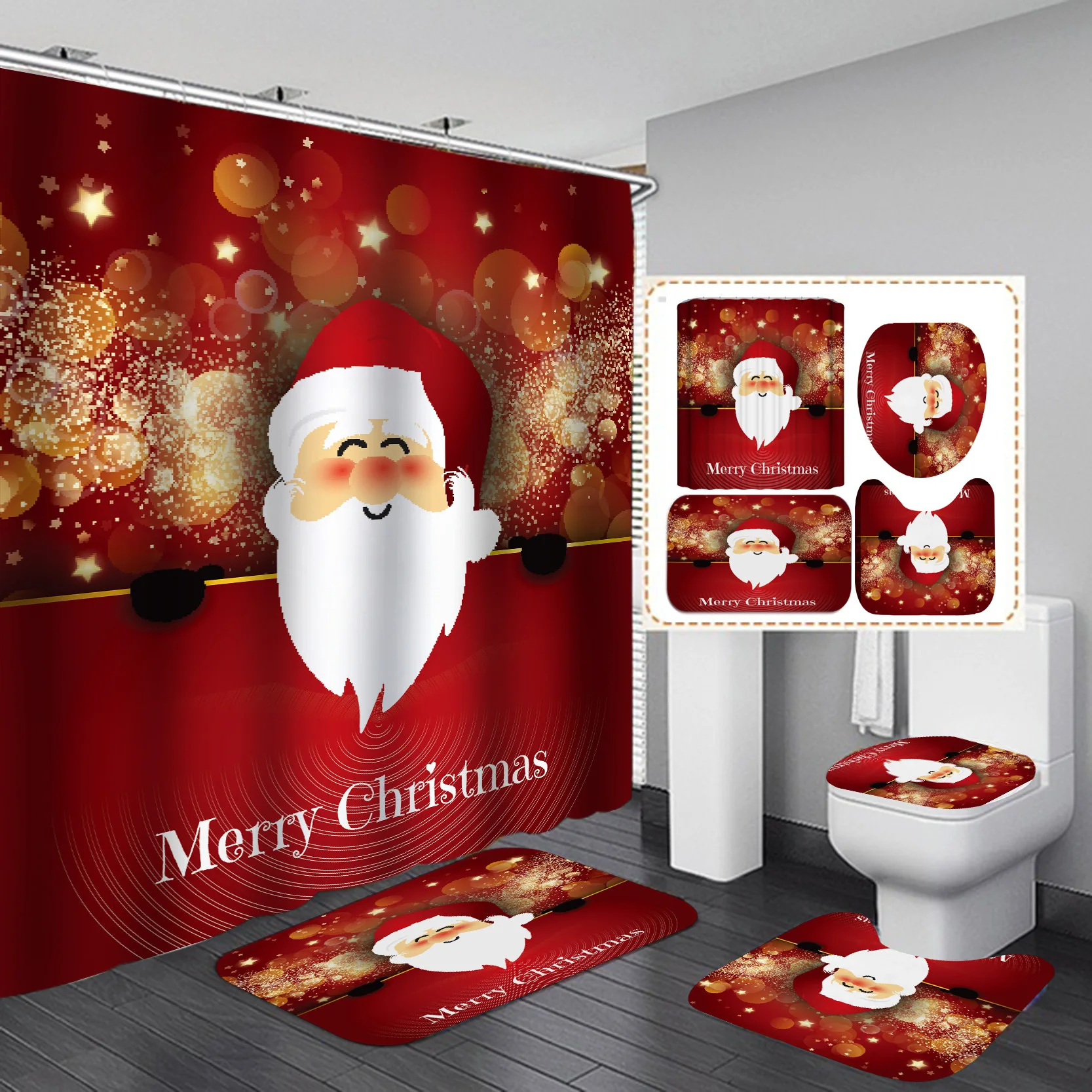 Merry Christmas Shower Curtain Christmas Home Decor Snowman Santa Claus Bathroom Curtain Polyester Fabric Waterproof Bath Screen