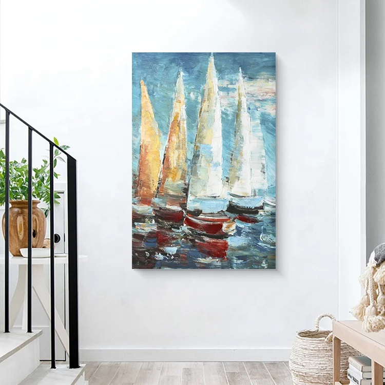 Ручная роспись импрессионистская Настенная картина с парусником абстрактный дизайн на заказ Картина холсте картины маслом