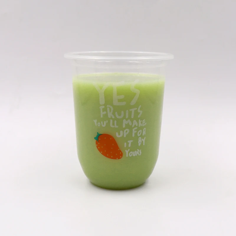 500ml 600ml 700ml Custom Logo Clear PET Disposable Boba Tea Cup with Lid