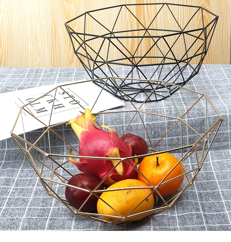 Wholesale Price Designer Decorative Kitchen Storage Vegetable Fruit Bowl Countertop Iron Wire Metal Fruit Basket Stand