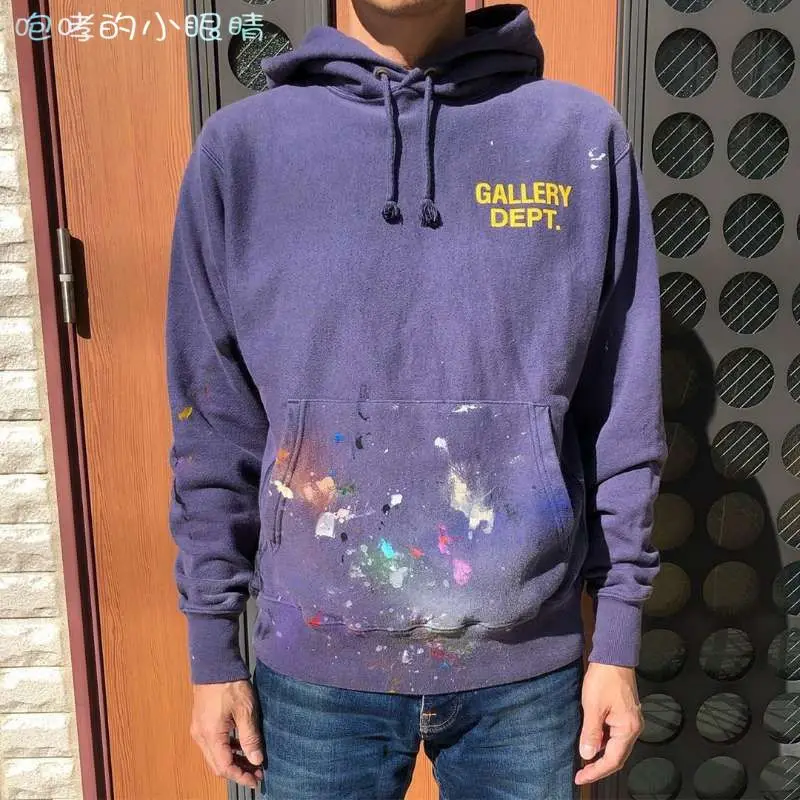 Custom Logo Gallery Dept Paint Splatter Distressed Hoodie Mens Cotton Oversized Vintage Stone Acid Wash Hoodies