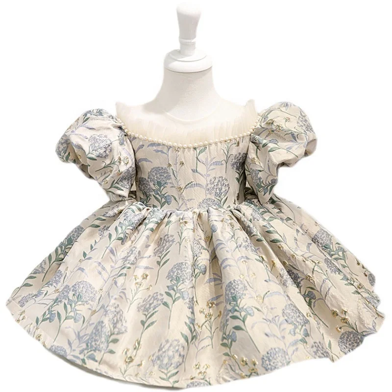 Детская одежда на заказ, детское Пышное Платье на свадьбу, день рождения, детское платье с блестками, платья принцессы с цветами для девочек (1600770586527)
