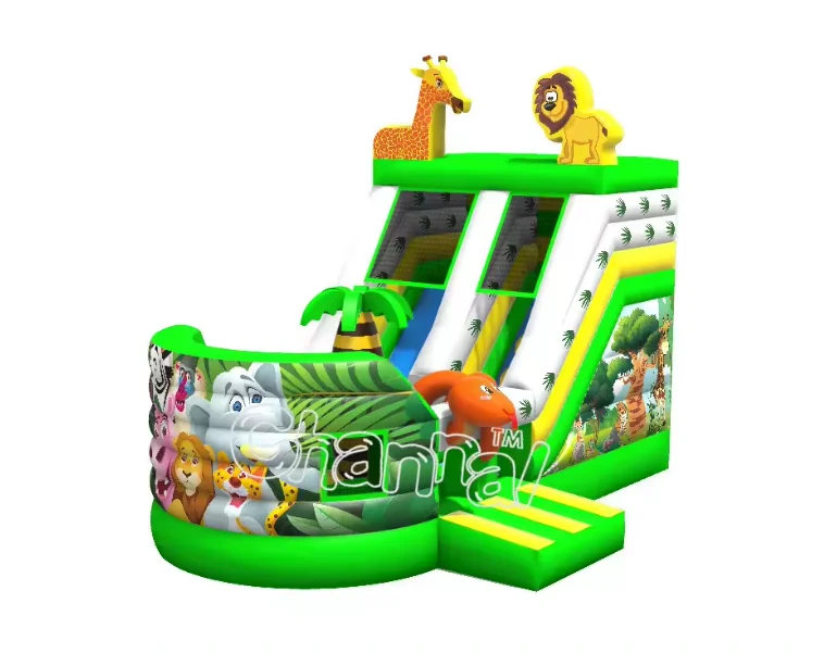 Коммерческие дикие животные надувные горки с индивидуальным зумом слайд игры Аренда прыгающий замок