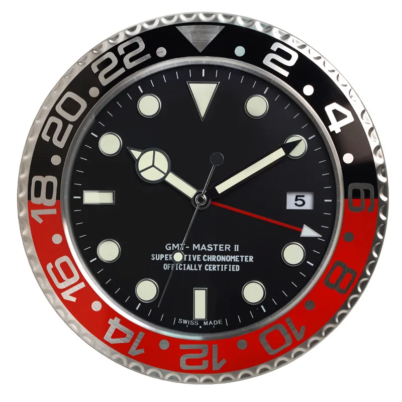 Hot sale ODM/OEM 14inch top grade wholesale wall watch clock luminous luxury roles wall clock with date display rolax