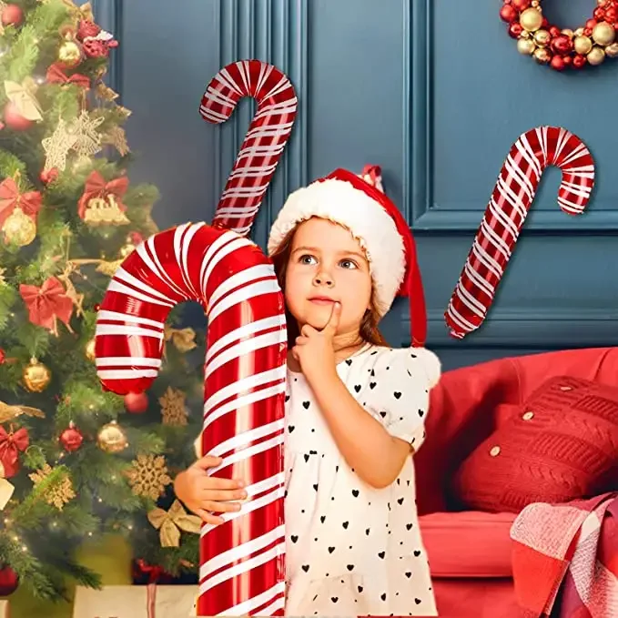 Christmas Candy Cane Foil Mylar Balloons Big Xmas Birthday Party Decoration Supplies Photo Backdrop Red And White Green Sweet