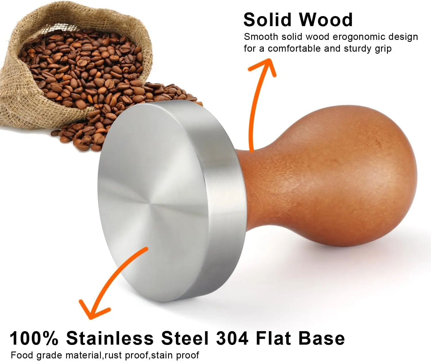 Custom espresso coffee tamper wood handle 304 stainless steel 58 mm 51 mm coffee press for espresso gifts
