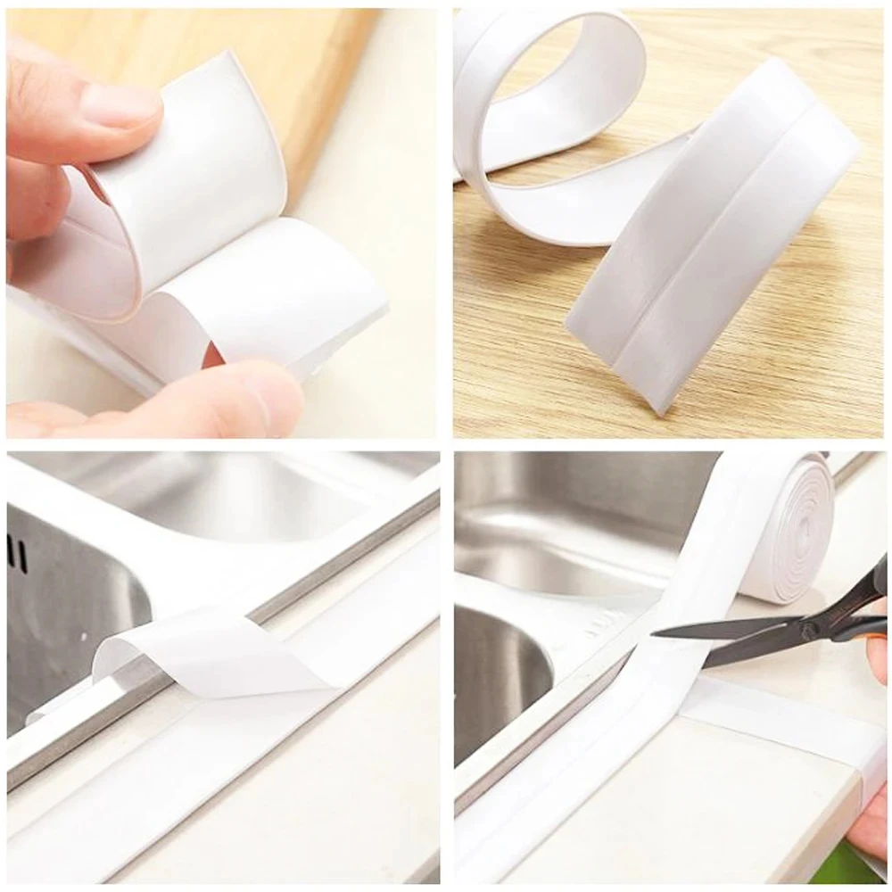 1m Gray Adhesive Tape PVC Wall Corner Sealing Waterproof Self Adhesive Tile Crack Sink Edge Repair Sealant Tape Kitchen Crevice