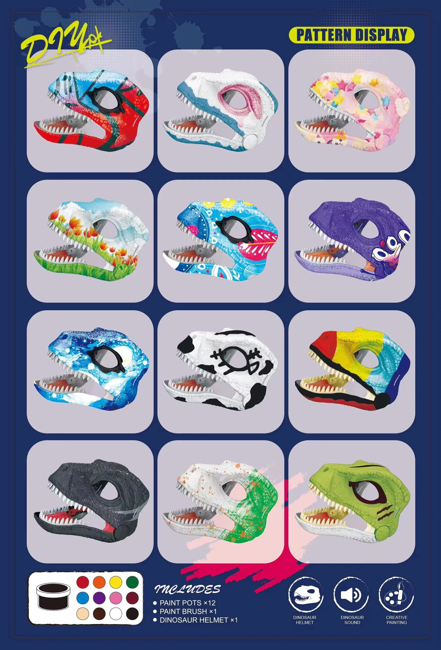 DIY Creative Dino Mask Dinosaur Moving Jaw Masks Animal Head Mask Toy Halloween Costume Party Cosplay Gifts For Girls & Boys