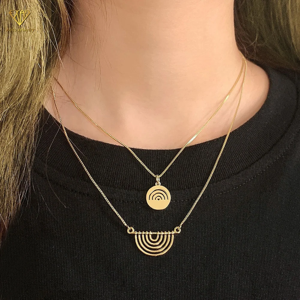 18k gold plated hollow sunbow medallion necklace