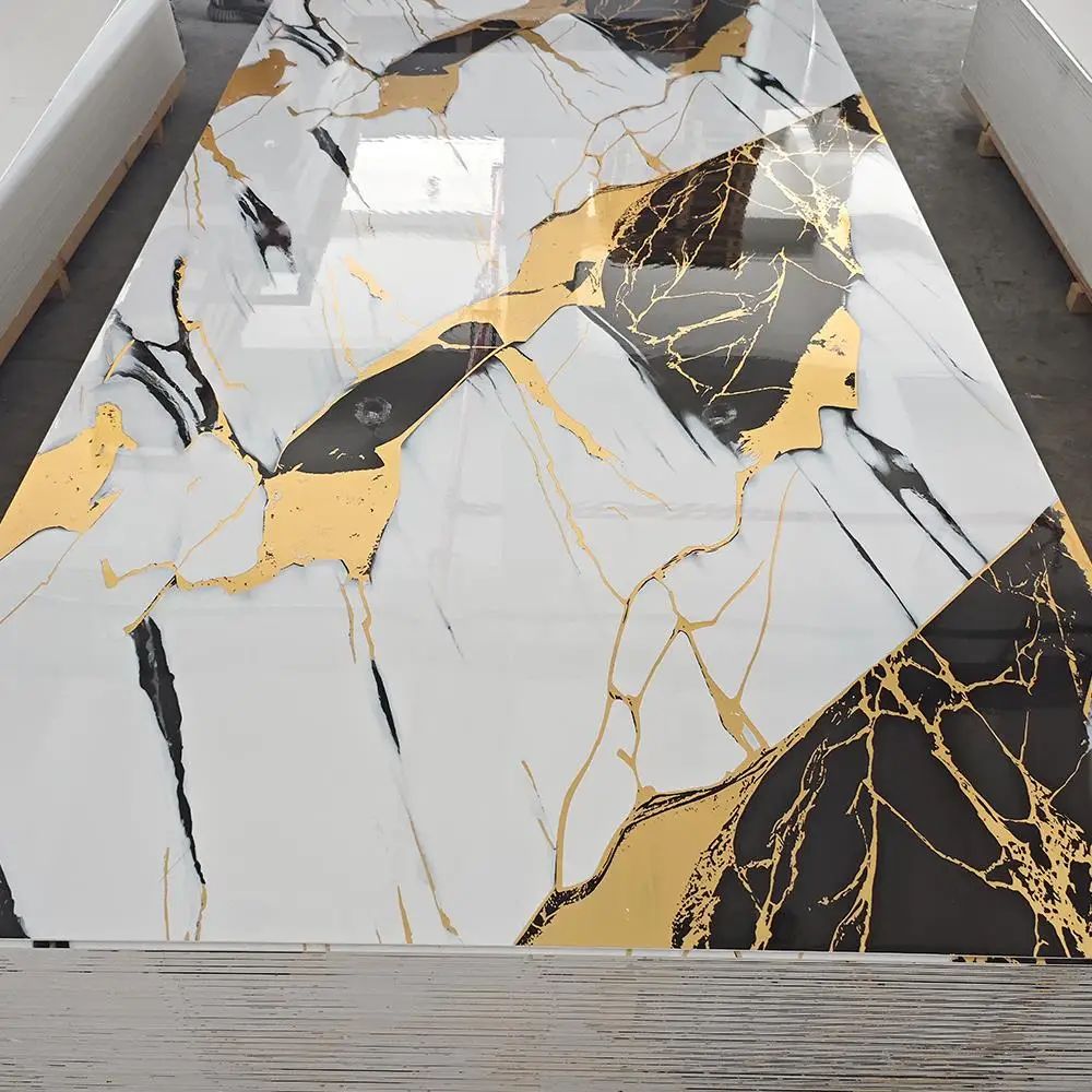 Amer Waterproof High Glossy Marble Alternative Wall Panel Board PVC UV Marble Sheet For Interior Decoration