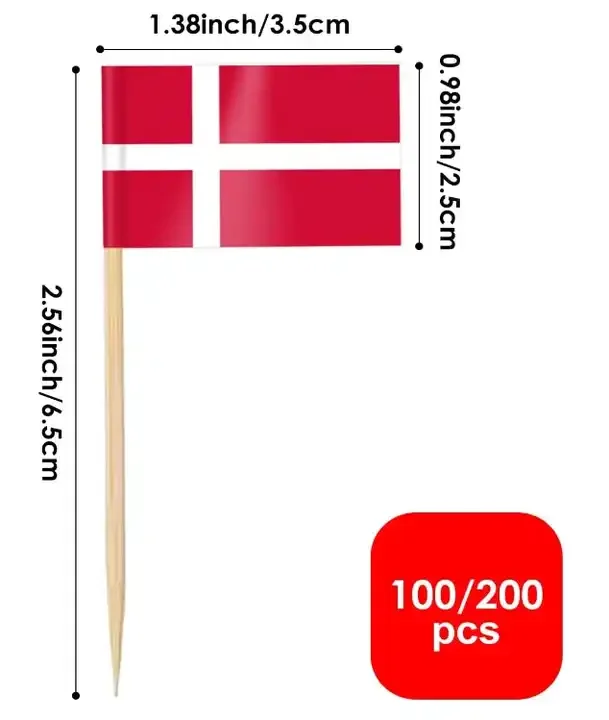 Hn Denmark Toothpick Flags World Country Flags Polyester Fabric Custom Size High Quality Cupcake Toppers for Party