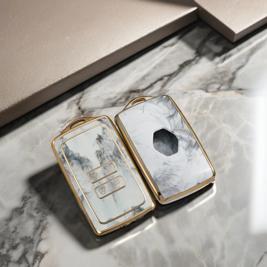 Golden-ed Jade Pattern Renault Smart Key Cover for Duster Megane 4 Capture-Keyless Car Key Accessories