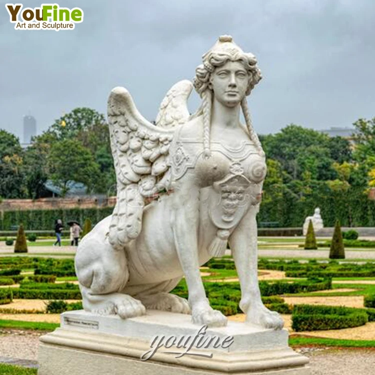 Customized Size Outdoor Life Size Antique Hand Carved Marble Sphinx Statues