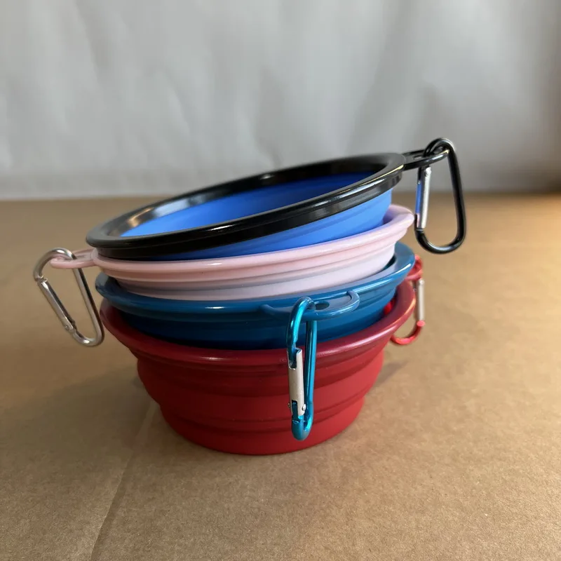 Custom Color And Logo Factory Wholesale Silicone Dog Bowl Folding Pet Bowl With Metal Carabiner