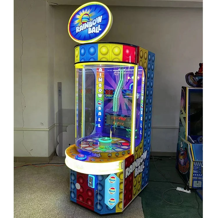 Coin Operated Rainbow Ball Drop to Win Carnival Redemption Game Machine for Video Games City