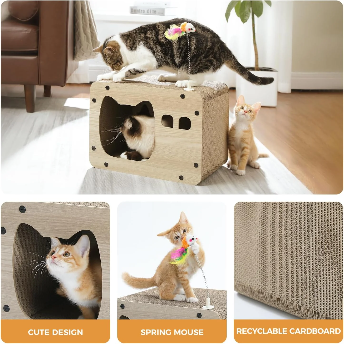 MOWE LOVE Cat Scratcher Board картонная гофрированная 2 в 1 универсальная Когтеточка с пружинной игрушкой-мышкой для домашних кошек