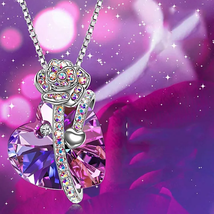 High quality Love of Rose Pendant Necklace with Austrian Crystals Jewelry for Women Gifts for Girls