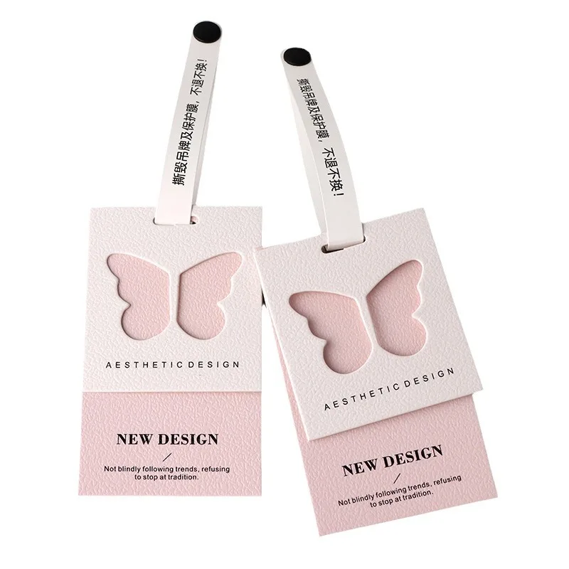 Custom Brand Logo Embossed Small 600 gsm Paper Hangtag Label Butterfly Luxury Clothing Hang Tag with Perforation