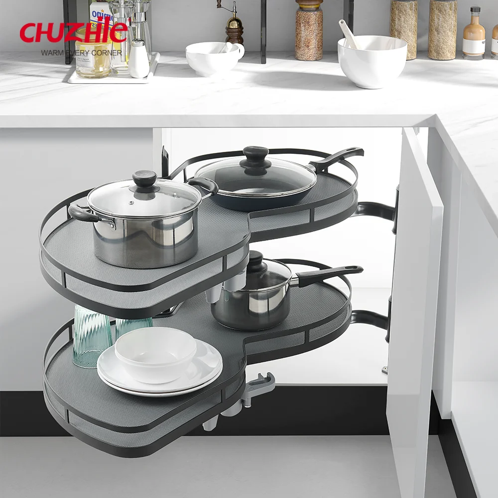 Kitchen Accessories Blind Corner Shelves Swing Tray Nano Powder Painting Blind Corner Cabinet Storage Shelves