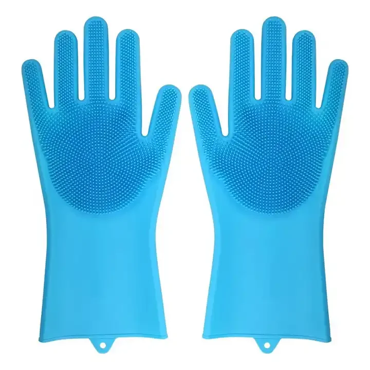 Wholesales Waterproof Durable Reusable Household Silicone Washing Scrubber Dishwashing Cleaning Gloves With Brush