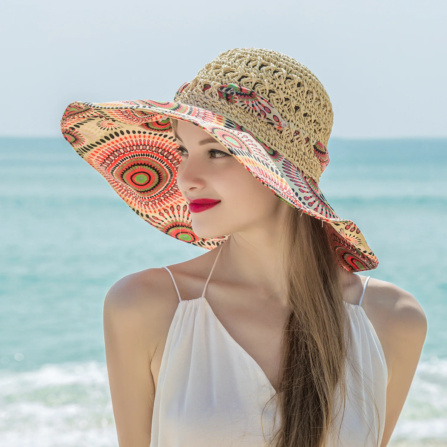 New Summer Sun Beach Straw Hat with Bow Women Breathable Fisherman Hats Wide Brim Panama Hat
