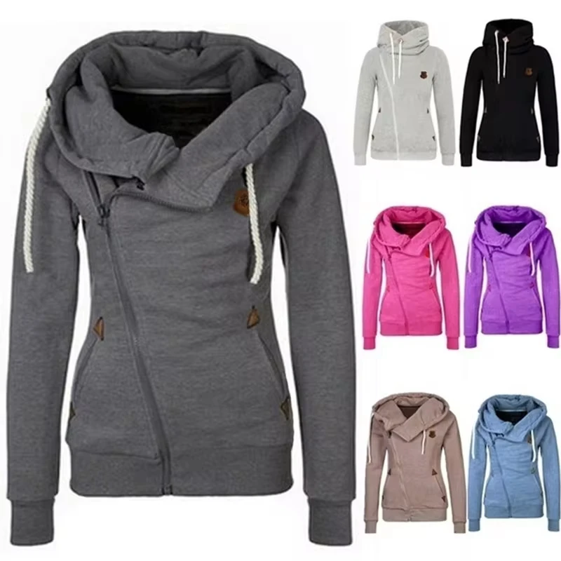 Factory Direct Sale Wholesale New Fashion Woman Sports Personality Side Zipper Hooded Sweatshirt Custom Logo Zip Up Hoodies