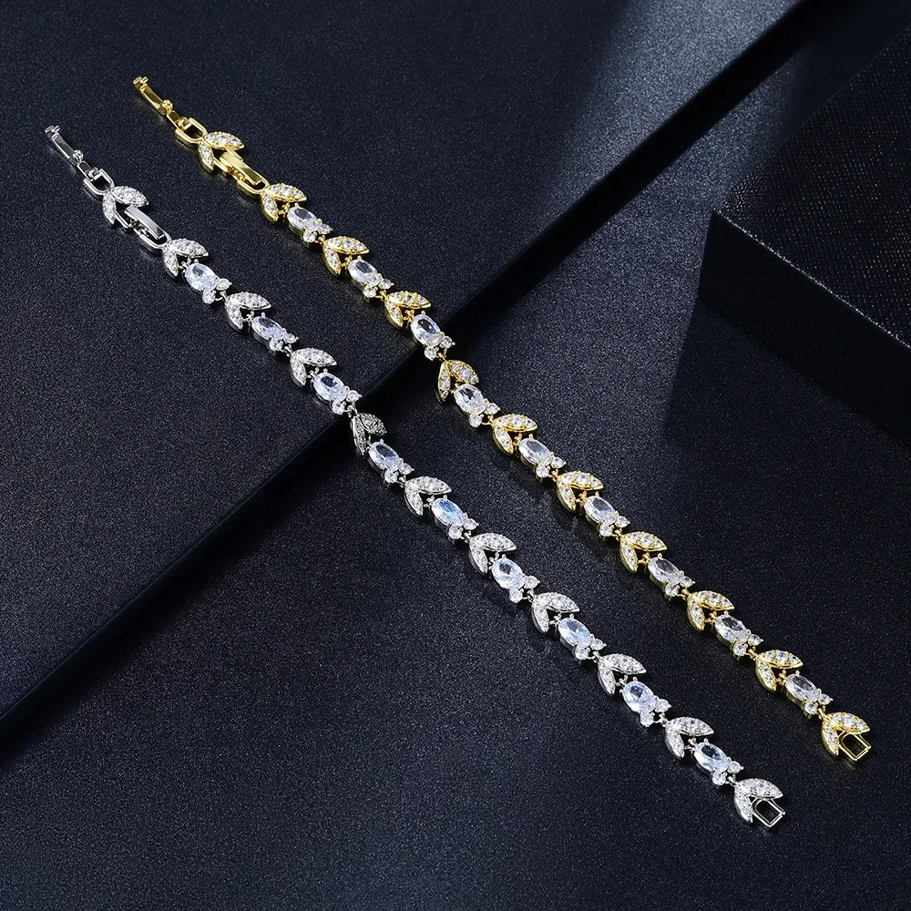 Wholesale Custom CZ Zircon Cubic Zirconia Brass Bracciale Brazalete Bracciali Fashion Jewelry Bracelet for Women Lady