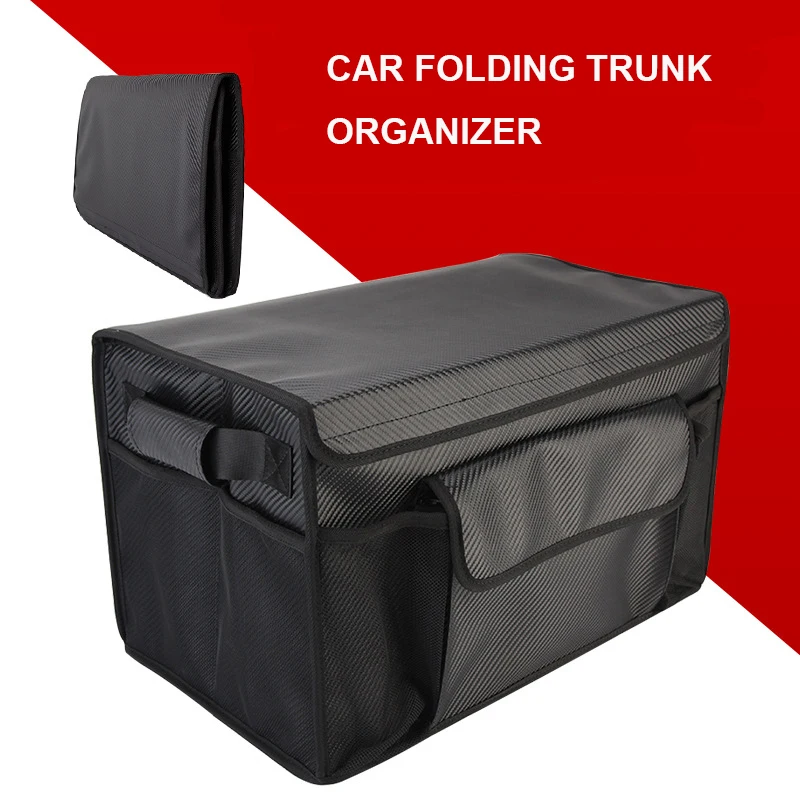 
Folding Car Trunk Organizer Accessories Carbon Fiber Auto Boot Organiser Universal Storage Box 