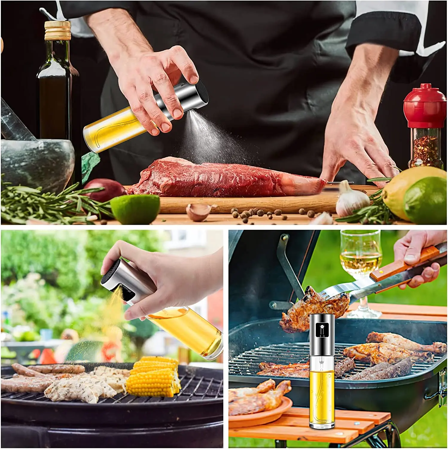 Hot Selling Glass Bottle Olive Oil Sprayer With Stainless Steel Lid For BBQ