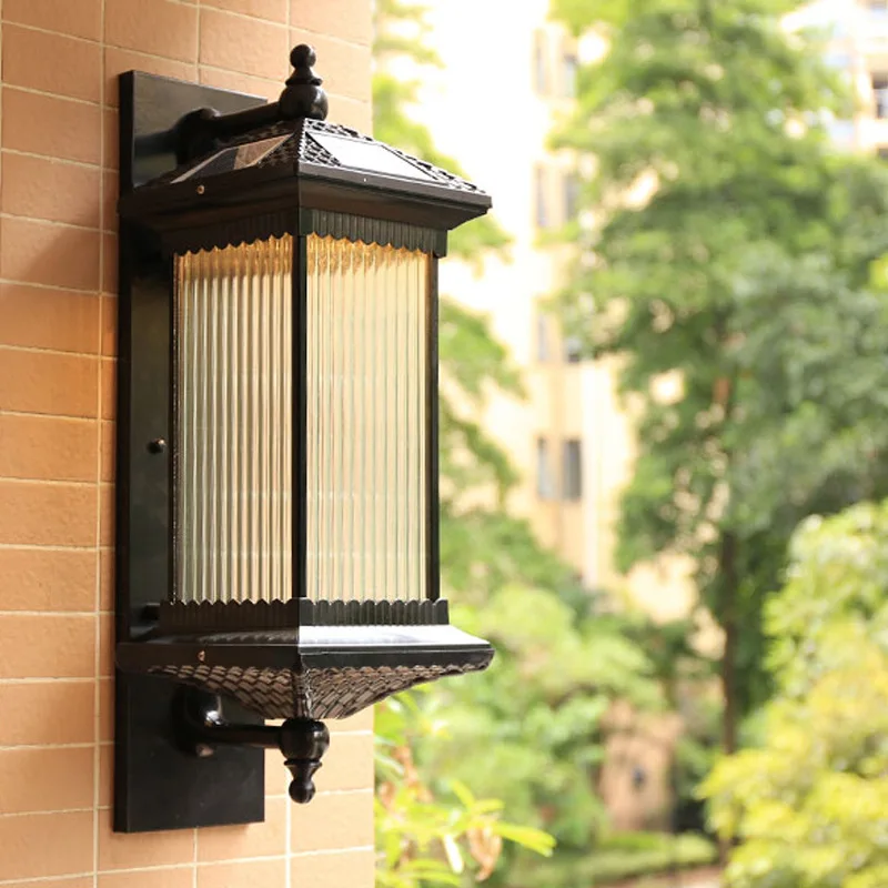 modern LED outdoor wall lamp solar energy balcony light garden fixture china external luminaire black vintage lantern wall lamp