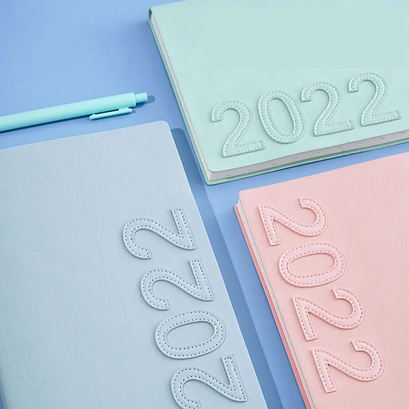 2022 Schedule Book Pu Stitching Macaron Color Notepad Calendar Notebook Planner A5 Hardcover Notebook