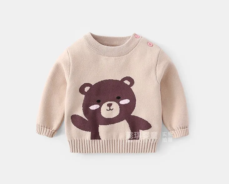 Cartoon Jacquard Long Sleeve Knitted Baby Sweater Warm Kids Clothes For Winter