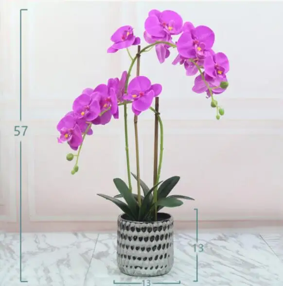 Real touch white purple phalaenpsis potted artificial silk orchid flower in pot