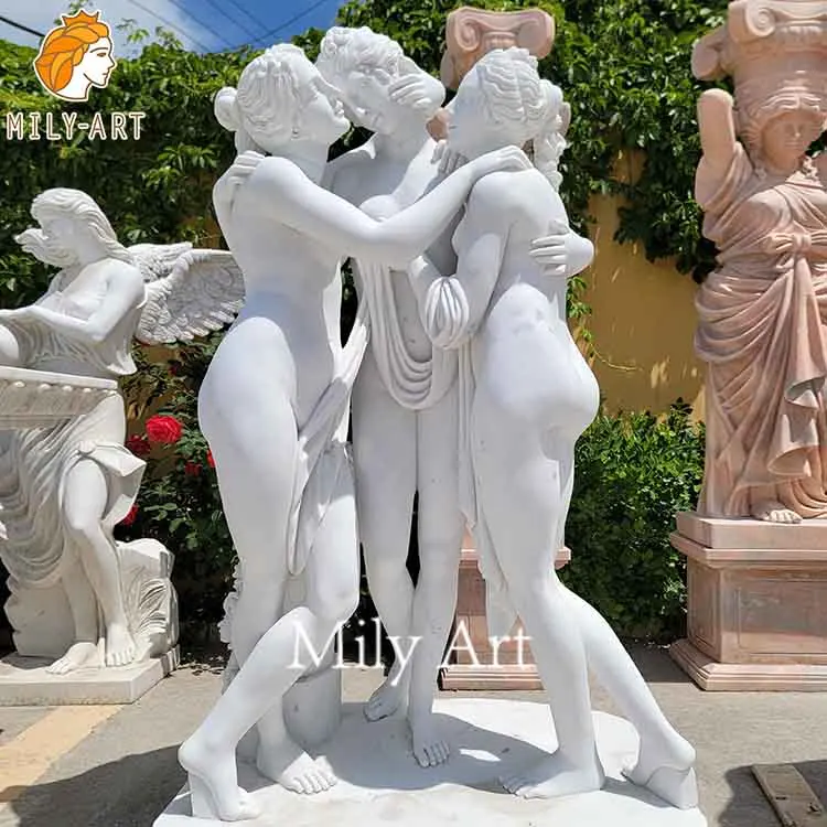 European Style Classic White Marble Statue of Beautiful Three Girl Sculpture