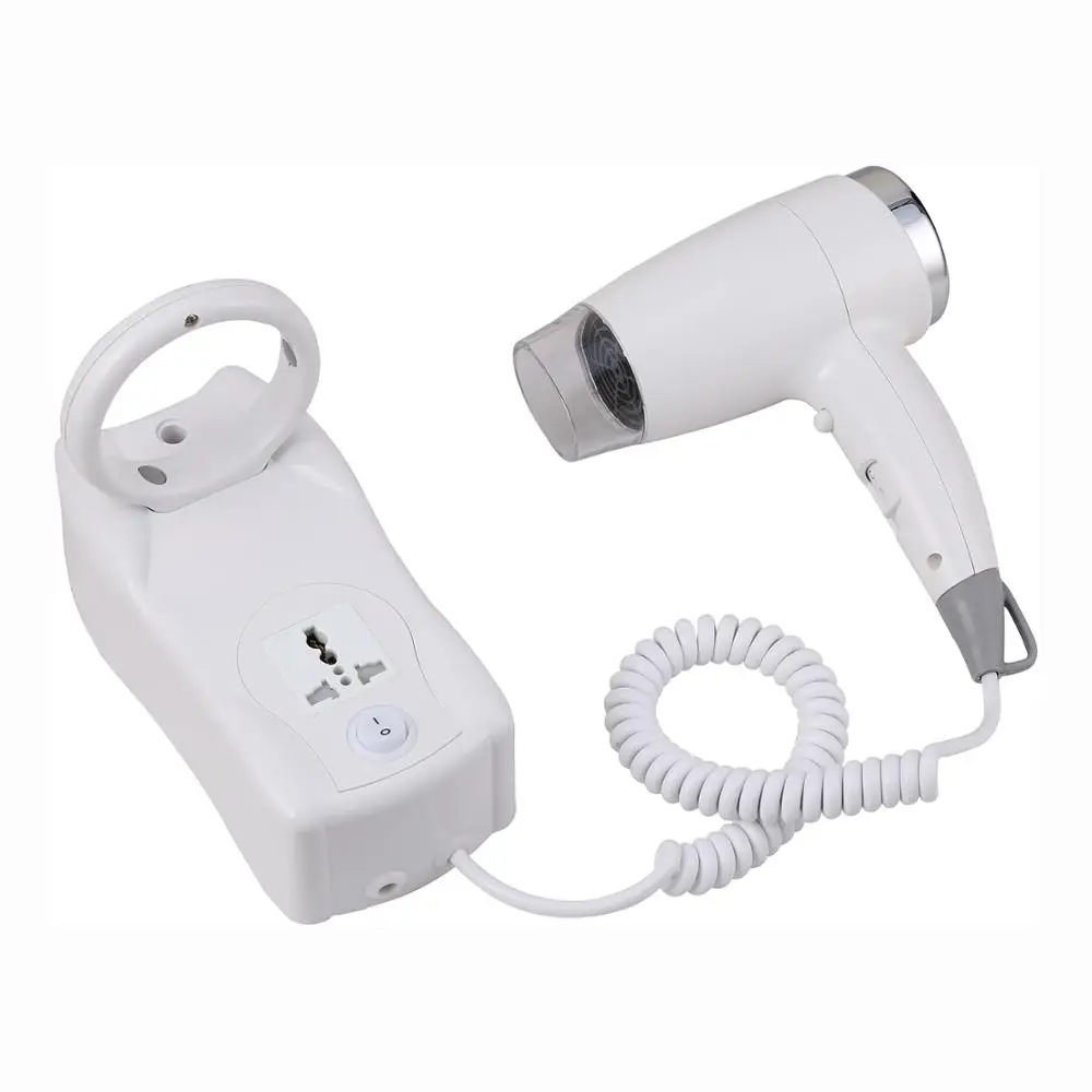 Wholesale 1400w High Power Wall Mounted Hotel Room Hair Dryer Hanging Electric Hair Blower Dryer With Universal Adaptor Socket