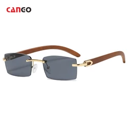 High quality Uv Protection Fashion vintage wooden rimless sunglasses men rectangle uv400 eyewear acetate sunglasses wholesale