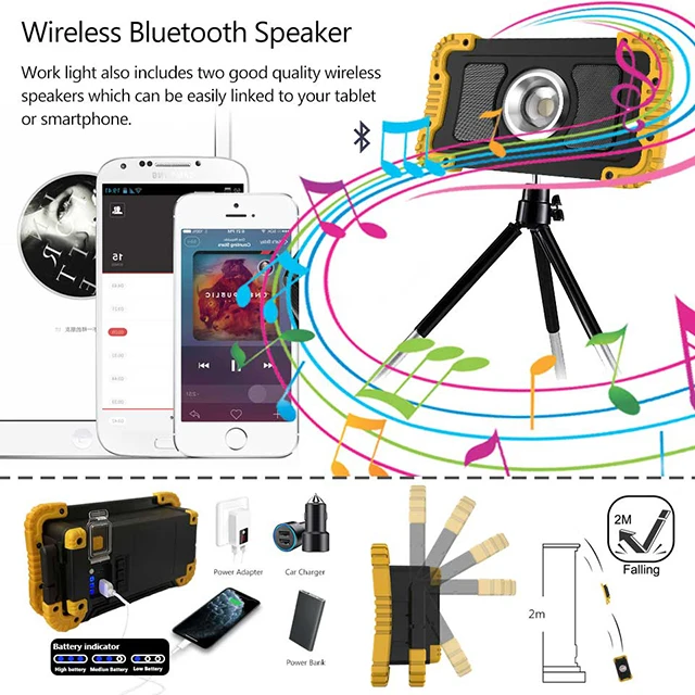
Wireless Working Lamp 1400lm COB LED Light Source 8000 mAh Polymer Lithium Battery Pack High Fidelity 3D Surround Sound Quality 