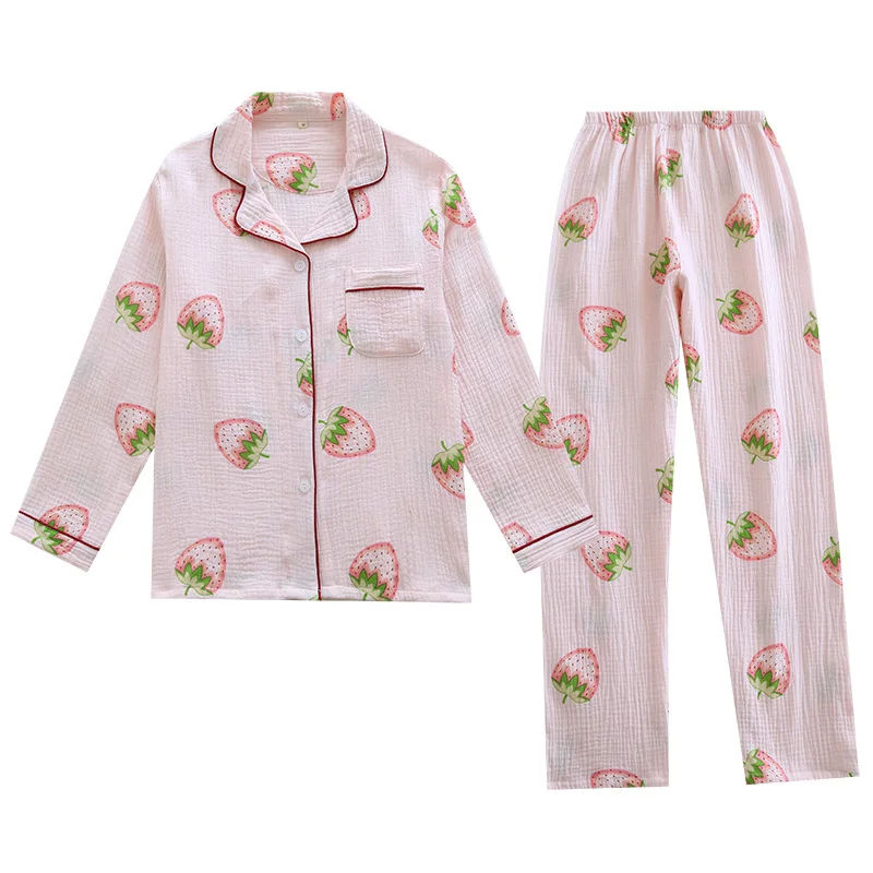 2021 hot sale cute design 100% muslin cotton  long pajama women pajamas