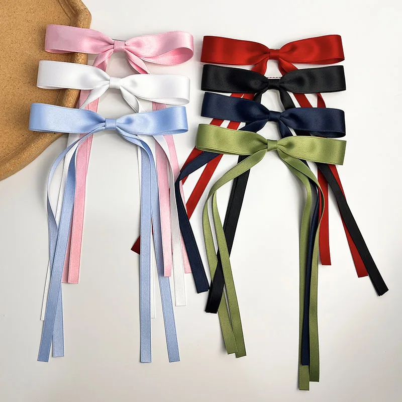 Sweet tie girly ribbon bow hair clip Ladylike double strand streamer duck beak clip period top clip streamer hair accessory