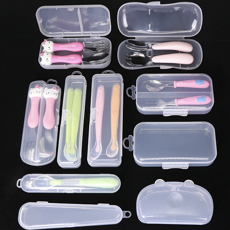 SUNSHING Plastic Tableware Children Baby Spoon Packaging Travel Cutlery Case Toddler Utensils Box Silicone Baby Spoons Case
