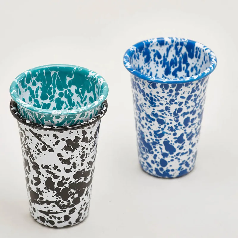 Eco friendly Korea novelty pattern splash swirl design metal enamel splatter coffee cup tumbler without handle