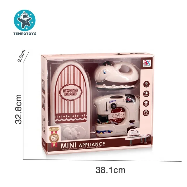 Tempo Toys Children Play House Home Appliances Sewing Machine & Fish Iron + Small Bed Board Set Pretend Play  Kids Toys