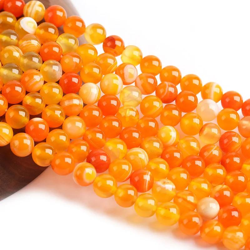 line Agates Orange onyx natural stone faceted beads 4mm 6mm 8mm 10mm for jewelry making bracelet earrings diy accessories