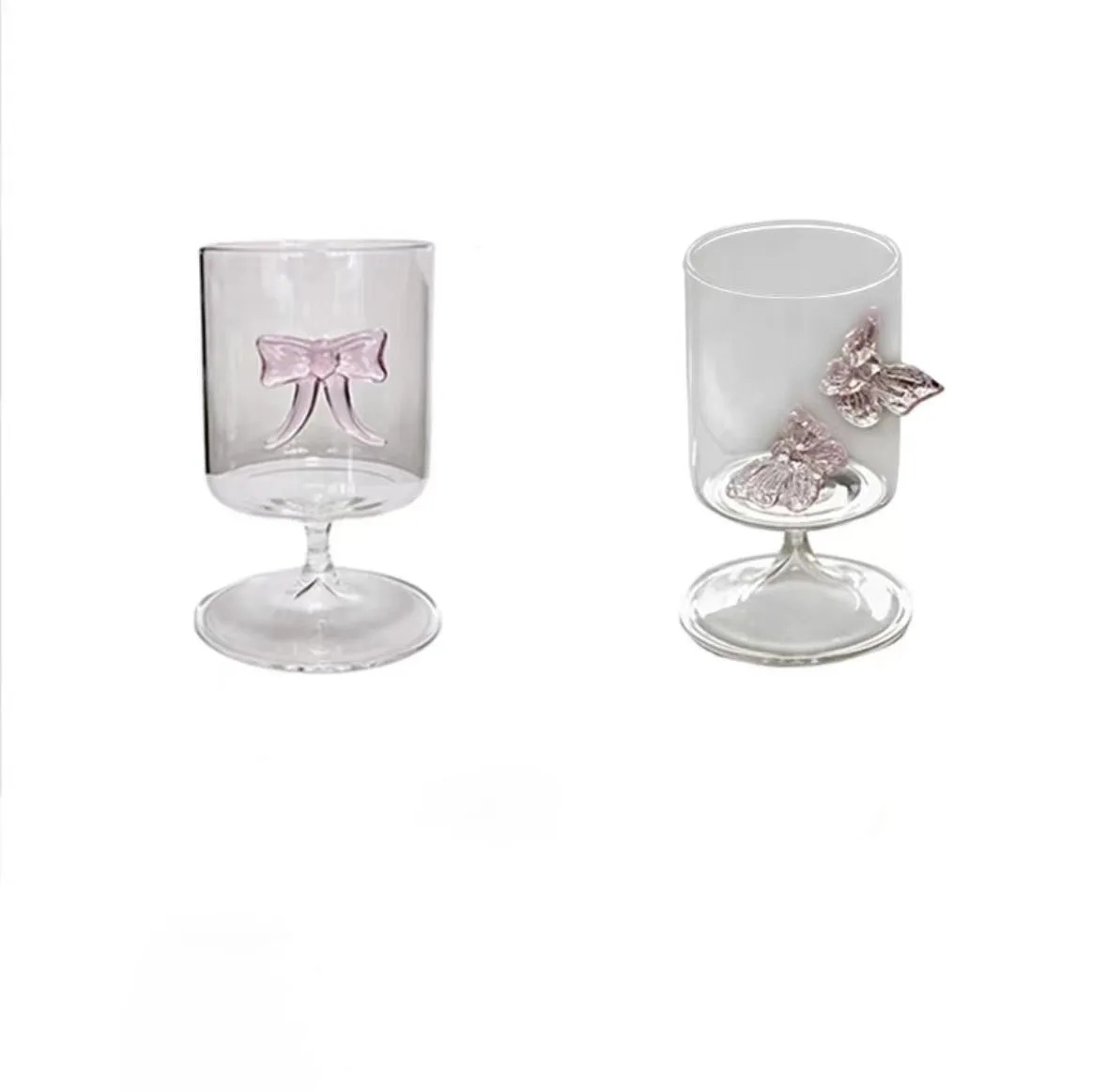 Wholesale Customized 3D Bow Short Stem Glass Goblet Wine Juice Glass Creative Cocktail Glasses