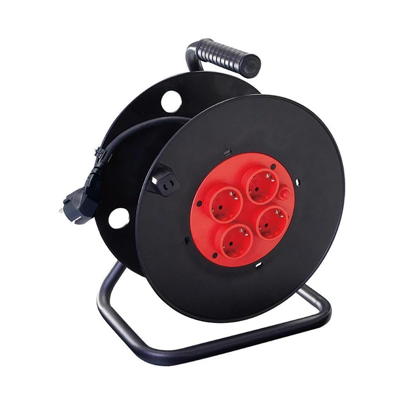Factory Supplied 50m Black Germany&France&UK IP20 4 Way Socket Portable Cable Reel  without Cover for Industrial Use