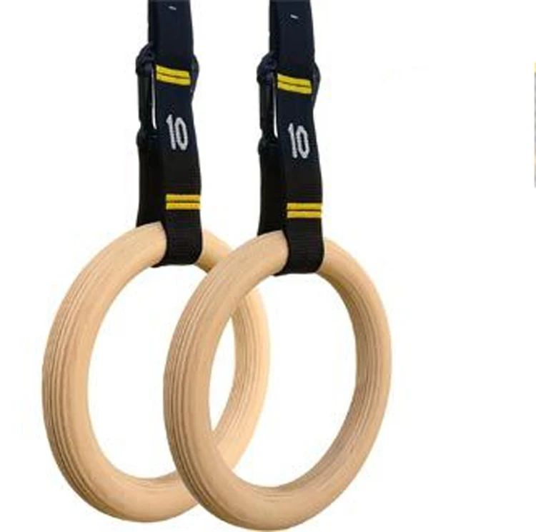 Logo Printed Fitness Strength Training Gymnastic Wooden Gym Rings